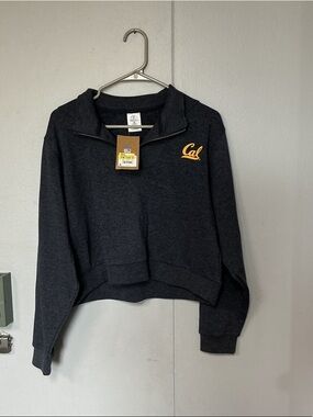 Rivalry Threads Cal Script Cropped Quarter-Zip - Black with Gold Logo